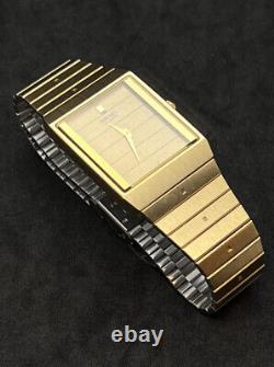 Vintage SEIKO Mens Rectangle Quartz Watch Gold Plated Case Bracelet Dial NOS