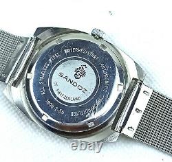 Vintage Sandoz Watch Automatic 17 Jewels Nos Mint Unisex Blue 37 MM Rare Swiss