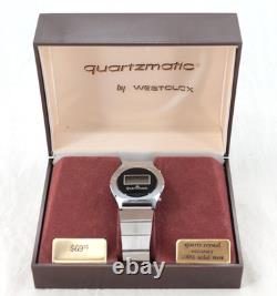 Vtg Men's 70s NOS Silver & Black Quartzmatic Solid State Digital Watch In Box