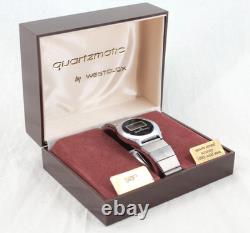 Vtg Men's 70s NOS Silver & Black Quartzmatic Solid State Digital Watch In Box