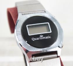 Vtg Men's 70s NOS Silver & Black Quartzmatic Solid State Digital Watch In Box