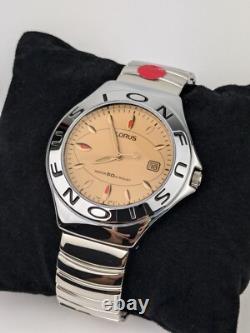 Vtg NEW OLD STOCK Lorus Fusion Analog Watch CHROME Amber Crystal Y2k Rare NOS