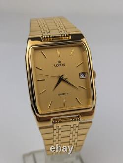 Vtg NEW OLD STOCK Lorus Gold Tone Quartz Analog Tank Watch 28mm Men's V532-5C00