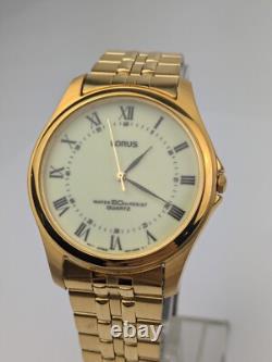 Vtg NEW OLD STOCK Lorus Gold Tone Quartz Analog Watch 35mm Men's V501-0020