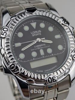 Vtg NEW OLD STOCK Lorus Silver Tone Quartz Ana Digi Watch 37mm Men's V041-6200