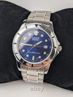 Vtg NEW OLD STOCK Lorus Steel Watch 50m NOS Rare V732-0K90 Blue Dial