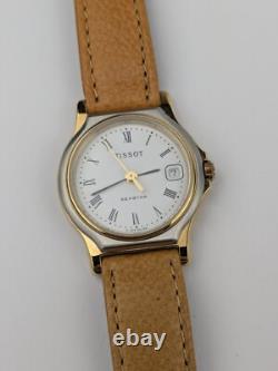 Vtg NOS Tissot Seastar 24mm Ladies Wristwatch Two-tone Leather Strap S427/S327