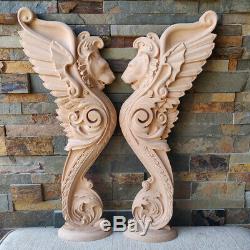 Wood Carved Griffin Gothic Pair Door Stairs Lion Wall French Victorian Furniture