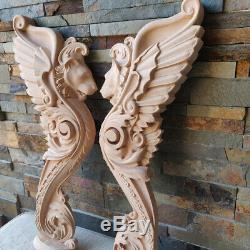 Wood Carved Griffin Gothic Pair Door Stairs Lion Wall French Victorian Furniture